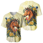 Melbourne Horse Yellow Rose Wreath Baseball Jersey Aussie Blue Wren and Rosella Parrot