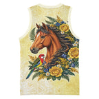Melbourne Horse Yellow Rose Wreath Basketball Jersey Aussie Blue Wren and Rosella Parrot