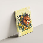 Melbourne Horse Yellow Rose Wreath Canvas Wall Art Aussie Blue Wren and Rosella Parrot