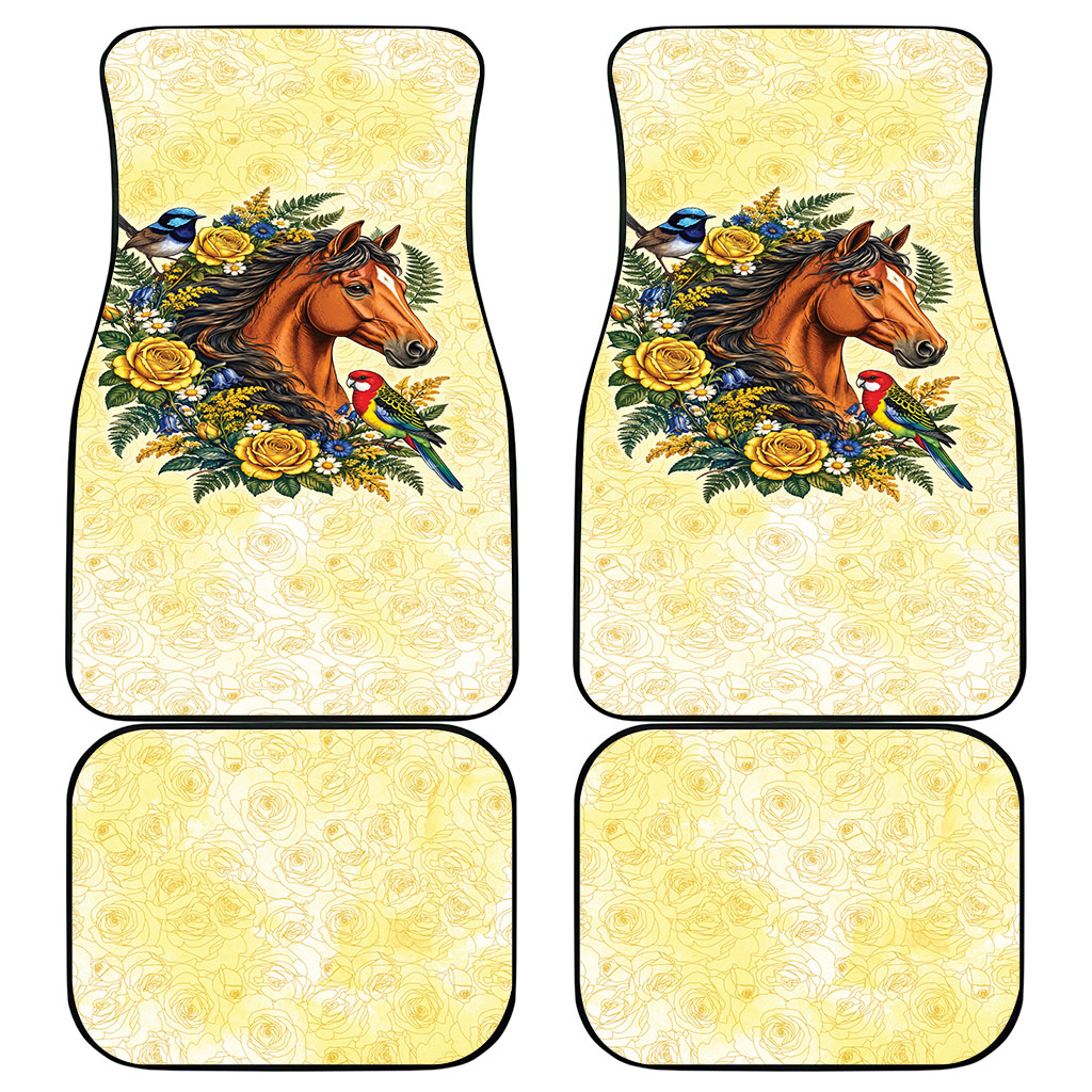 Melbourne Horse Yellow Rose Wreath Car Mats Aussie Blue Wren and Rosella Parrot