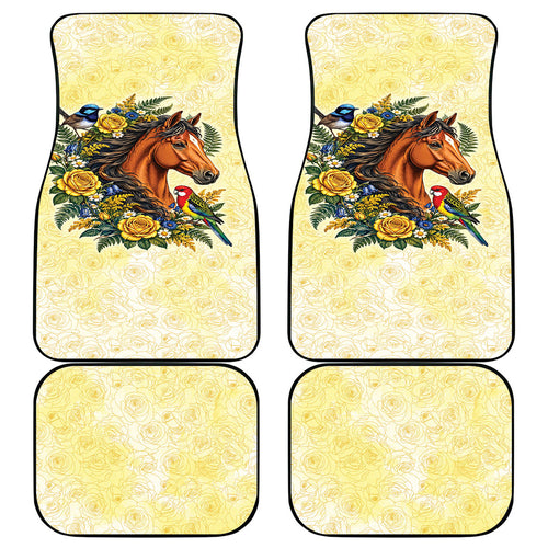 Melbourne Horse Yellow Rose Wreath Car Mats Aussie Blue Wren and Rosella Parrot