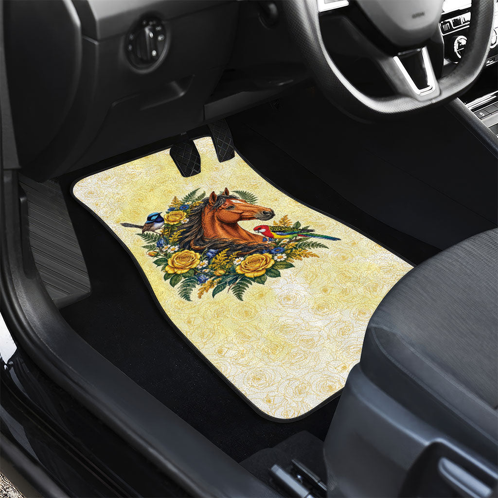 Melbourne Horse Yellow Rose Wreath Car Mats Aussie Blue Wren and Rosella Parrot