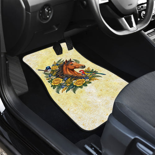 Melbourne Horse Yellow Rose Wreath Car Mats Aussie Blue Wren and Rosella Parrot