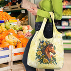Melbourne Horse Yellow Rose Wreath Grocery Bag Aussie Blue Wren and Rosella Parrot