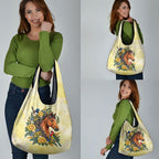 Melbourne Horse Yellow Rose Wreath Grocery Bag Aussie Blue Wren and Rosella Parrot