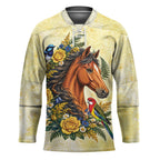 Melbourne Horse Yellow Rose Wreath Hockey Jersey Aussie Blue Wren and Rosella Parrot