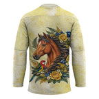 Melbourne Horse Yellow Rose Wreath Hockey Jersey Aussie Blue Wren and Rosella Parrot