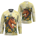 Melbourne Horse Yellow Rose Wreath Hockey Jersey Aussie Blue Wren and Rosella Parrot