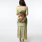 Melbourne Horse Yellow Rose Wreath Puletasi Aussie Blue Wren and Rosella Parrot