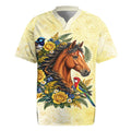 Melbourne Horse Yellow Rose Wreath Rugby Jersey Aussie Blue Wren and Rosella Parrot