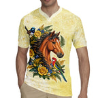 Melbourne Horse Yellow Rose Wreath Rugby Jersey Aussie Blue Wren and Rosella Parrot