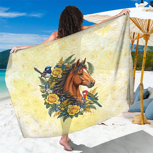 Melbourne Horse Yellow Rose Wreath Sarong Aussie Blue Wren and Rosella Parrot