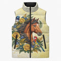 Melbourne Horse Yellow Rose Wreath Sleeveless Puffer Jacket Aussie Blue Wren and Rosella Parrot