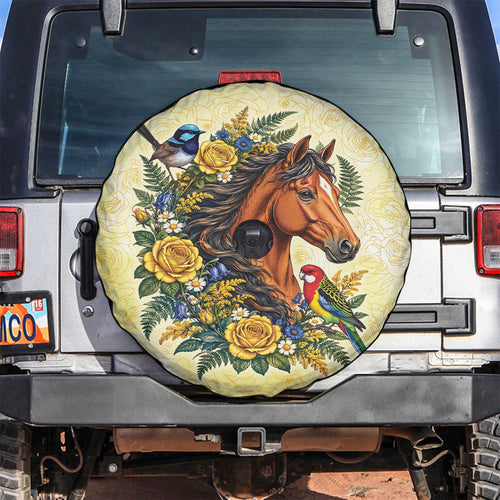 Melbourne Horse Yellow Rose Wreath Spare Tire Cover Aussie Blue Wren and Rosella Parrot