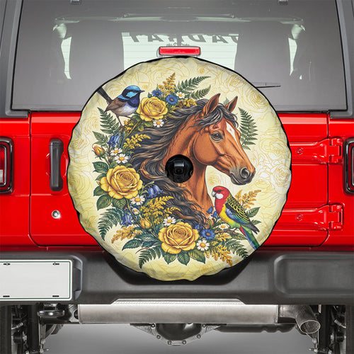 Melbourne Horse Yellow Rose Wreath Spare Tire Cover Aussie Blue Wren and Rosella Parrot