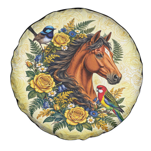 Melbourne Horse Yellow Rose Wreath Spare Tire Cover Aussie Blue Wren and Rosella Parrot