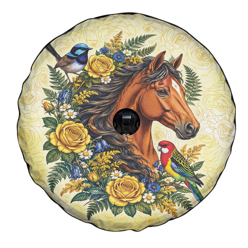Melbourne Horse Yellow Rose Wreath Spare Tire Cover Aussie Blue Wren and Rosella Parrot