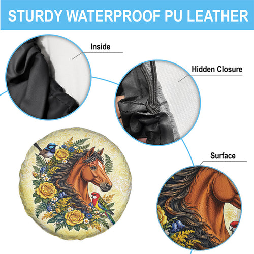 Melbourne Horse Yellow Rose Wreath Spare Tire Cover Aussie Blue Wren and Rosella Parrot