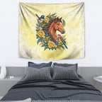 Melbourne Horse Yellow Rose Wreath Tapestry Aussie Blue Wren and Rosella Parrot