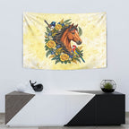 Melbourne Horse Yellow Rose Wreath Tapestry Aussie Blue Wren and Rosella Parrot