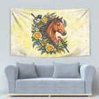 Melbourne Horse Yellow Rose Wreath Tapestry Aussie Blue Wren and Rosella Parrot