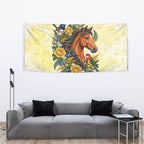 Melbourne Horse Yellow Rose Wreath Tapestry Aussie Blue Wren and Rosella Parrot