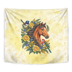 Melbourne Horse Yellow Rose Wreath Tapestry Aussie Blue Wren and Rosella Parrot