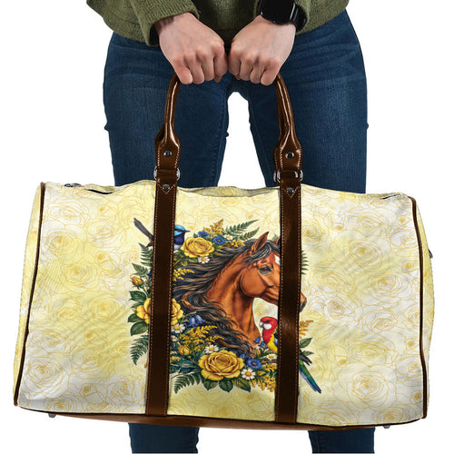 Melbourne Horse Yellow Rose Wreath Travel Bag Aussie Blue Wren and Rosella Parrot