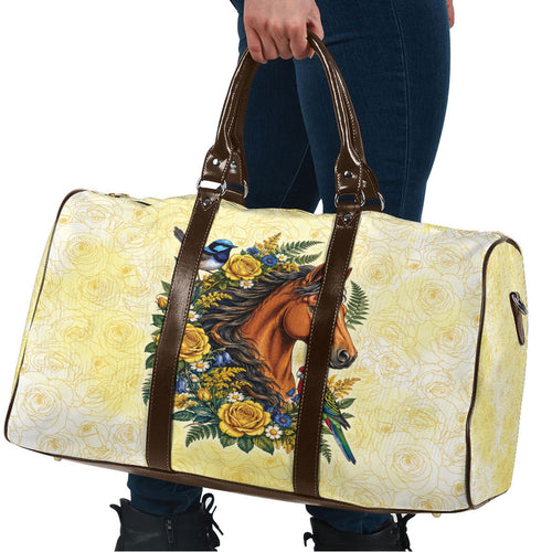 Melbourne Horse Yellow Rose Wreath Travel Bag Aussie Blue Wren and Rosella Parrot