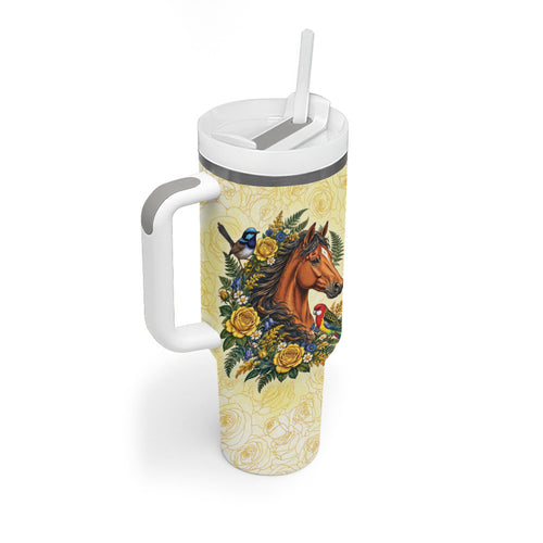 Melbourne Horse Yellow Rose Wreath Tumbler With Handle Aussie Blue Wren and Rosella Parrot