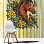 Melbourne Horse Yellow Rose Wreath Window Curtain Aussie Blue Wren and Rosella Parrot