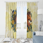 Melbourne Horse Yellow Rose Wreath Window Curtain Aussie Blue Wren and Rosella Parrot