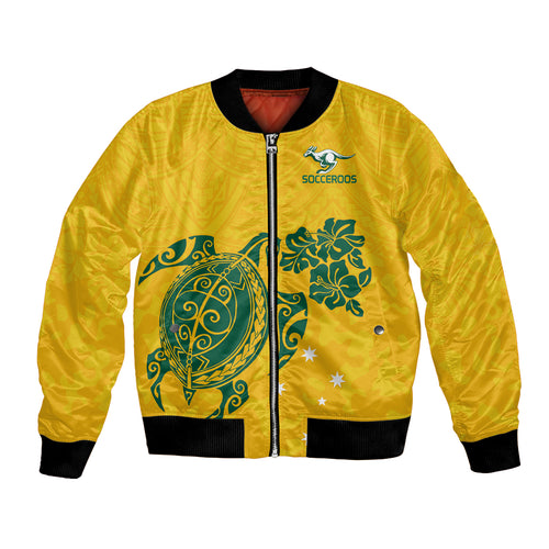 custom-australia-soccer-bomber-jacket-socceroos-hibiscus-and-turtle-with-polynesian-pattern