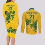 custom-australia-soccer-couples-matching-long-sleeve-bodycon-dress-and-long-sleeve-button-shirt-socceroos-hibiscus-and-turtle-with-polynesian-pattern