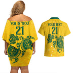 custom-australia-soccer-couples-matching-off-shoulder-short-dress-and-hawaiian-shirt-socceroos-hibiscus-and-turtle-with-polynesian-pattern