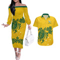 custom-australia-soccer-couples-matching-off-the-shoulder-long-sleeve-dress-and-hawaiian-shirt-socceroos-hibiscus-and-turtle-with-polynesian-pattern