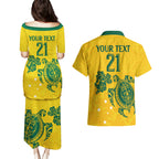custom-australia-soccer-couples-matching-puletasi-dress-and-hawaiian-shirt-socceroos-hibiscus-and-turtle-with-polynesian-pattern