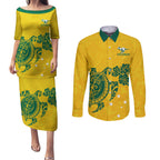 custom-australia-soccer-couples-matching-puletasi-dress-and-long-sleeve-button-shirt-socceroos-hibiscus-and-turtle-with-polynesian-pattern