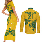 custom-australia-soccer-couples-matching-short-sleeve-bodycon-dress-and-long-sleeve-button-shirt-socceroos-hibiscus-and-turtle-with-polynesian-pattern