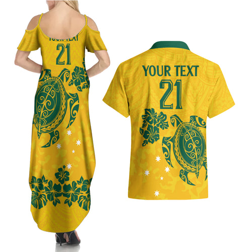 custom-australia-soccer-couples-matching-summer-maxi-dress-and-hawaiian-shirt-socceroos-hibiscus-and-turtle-with-polynesian-pattern