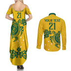 custom-australia-soccer-couples-matching-summer-maxi-dress-and-long-sleeve-button-shirt-socceroos-hibiscus-and-turtle-with-polynesian-pattern