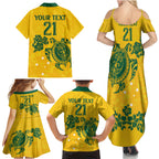 custom-australia-soccer-family-matching-summer-maxi-dress-and-hawaiian-shirt-socceroos-hibiscus-and-turtle-with-polynesian-pattern