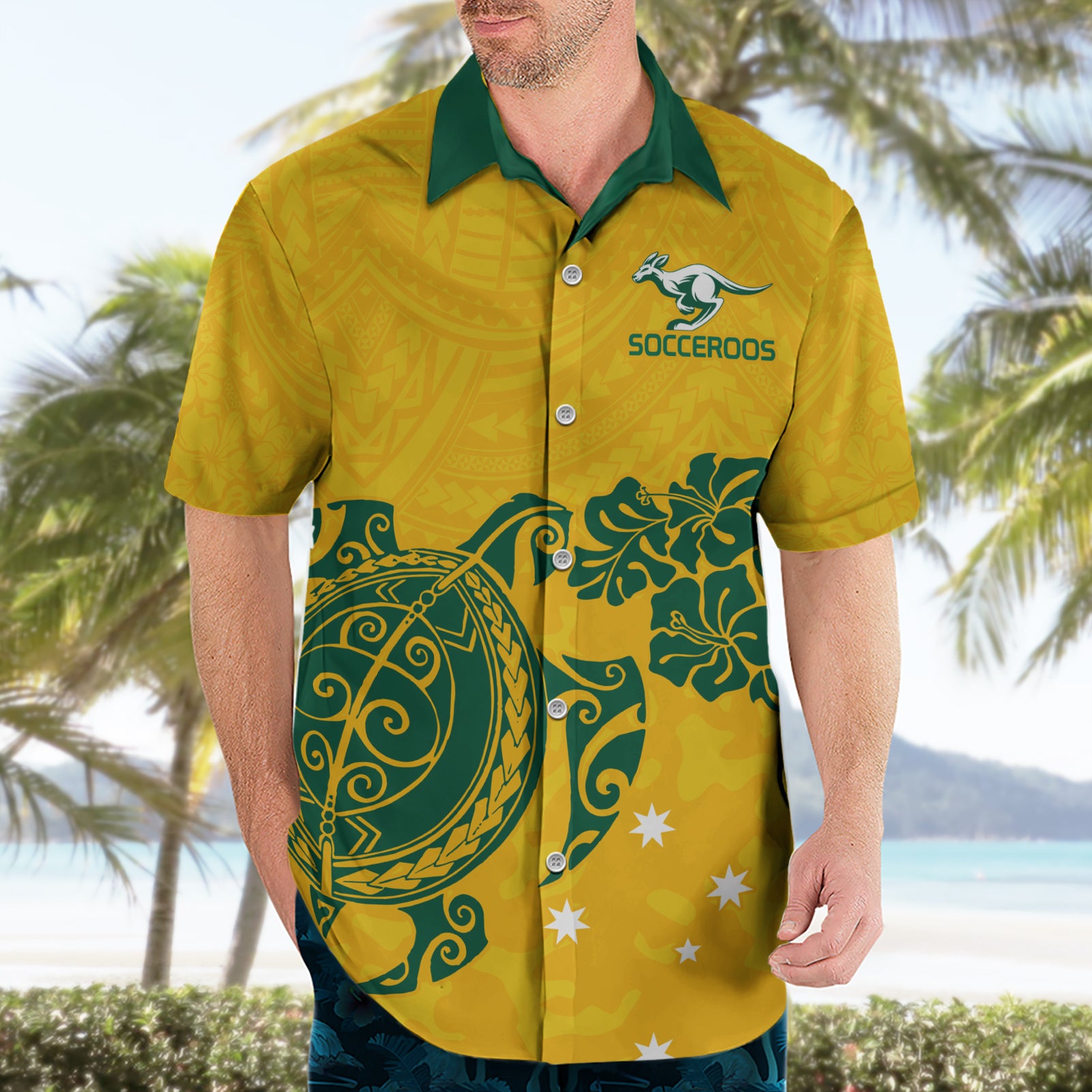 custom-australia-soccer-hawaiian-shirt-socceroos-hibiscus-and-turtle-with-polynesian-pattern