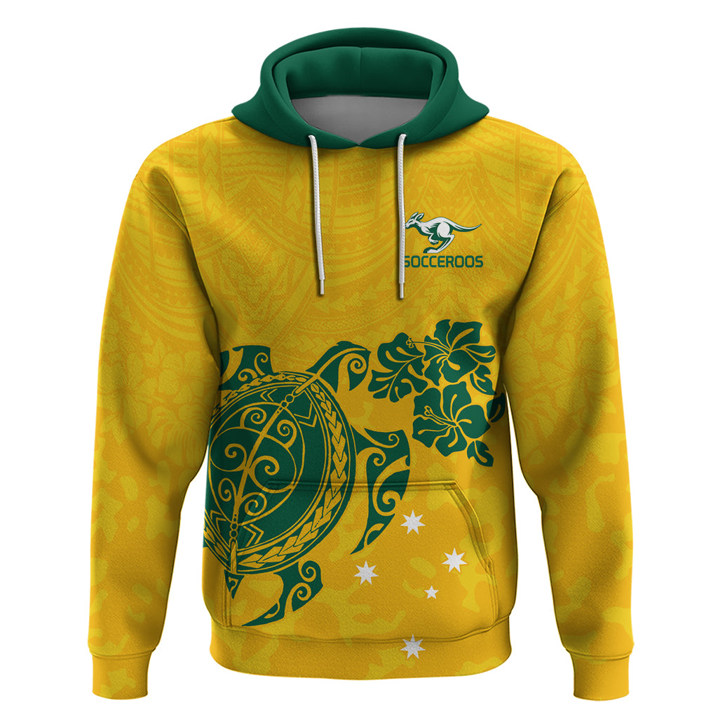 custom-australia-soccer-hoodie-socceroos-hibiscus-and-turtle-with-polynesian-pattern