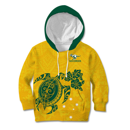 custom-australia-soccer-kid-hoodie-socceroos-hibiscus-and-turtle-with-polynesian-pattern