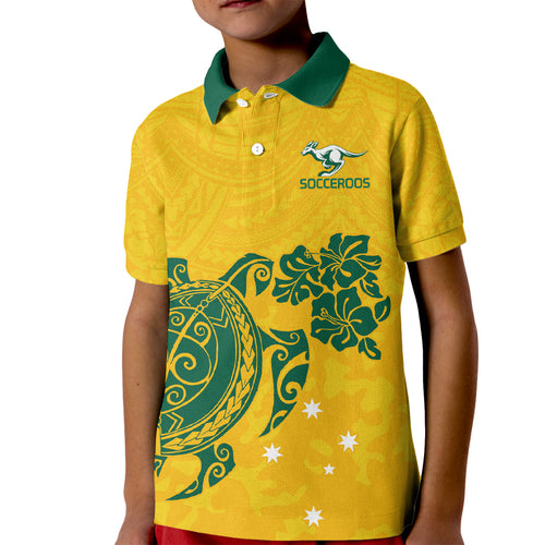 custom-australia-soccer-kid-polo-shirt-socceroos-hibiscus-and-turtle-with-polynesian-pattern