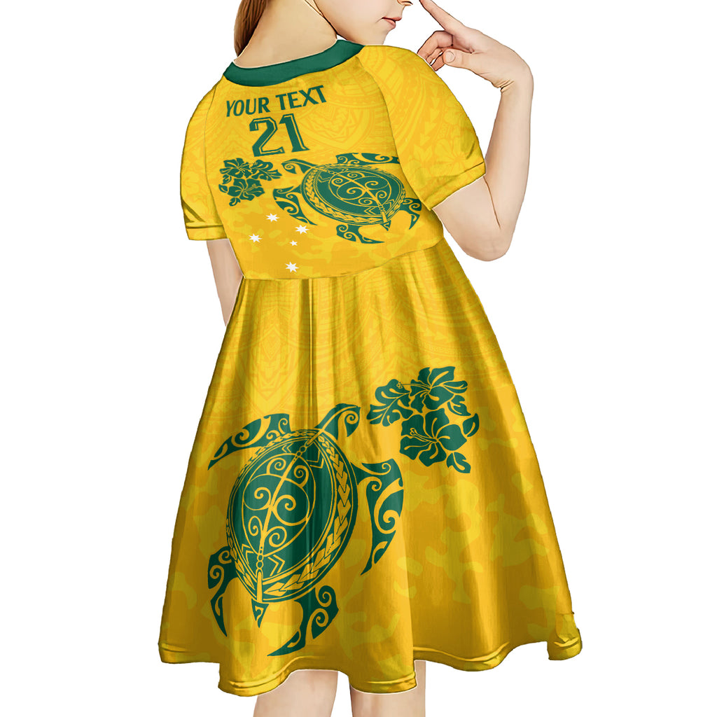 custom-australia-soccer-kid-short-sleeve-dress-socceroos-hibiscus-and-turtle-with-polynesian-pattern