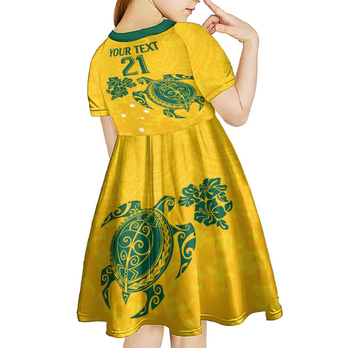 custom-australia-soccer-kid-short-sleeve-dress-socceroos-hibiscus-and-turtle-with-polynesian-pattern