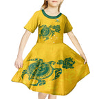 custom-australia-soccer-kid-short-sleeve-dress-socceroos-hibiscus-and-turtle-with-polynesian-pattern