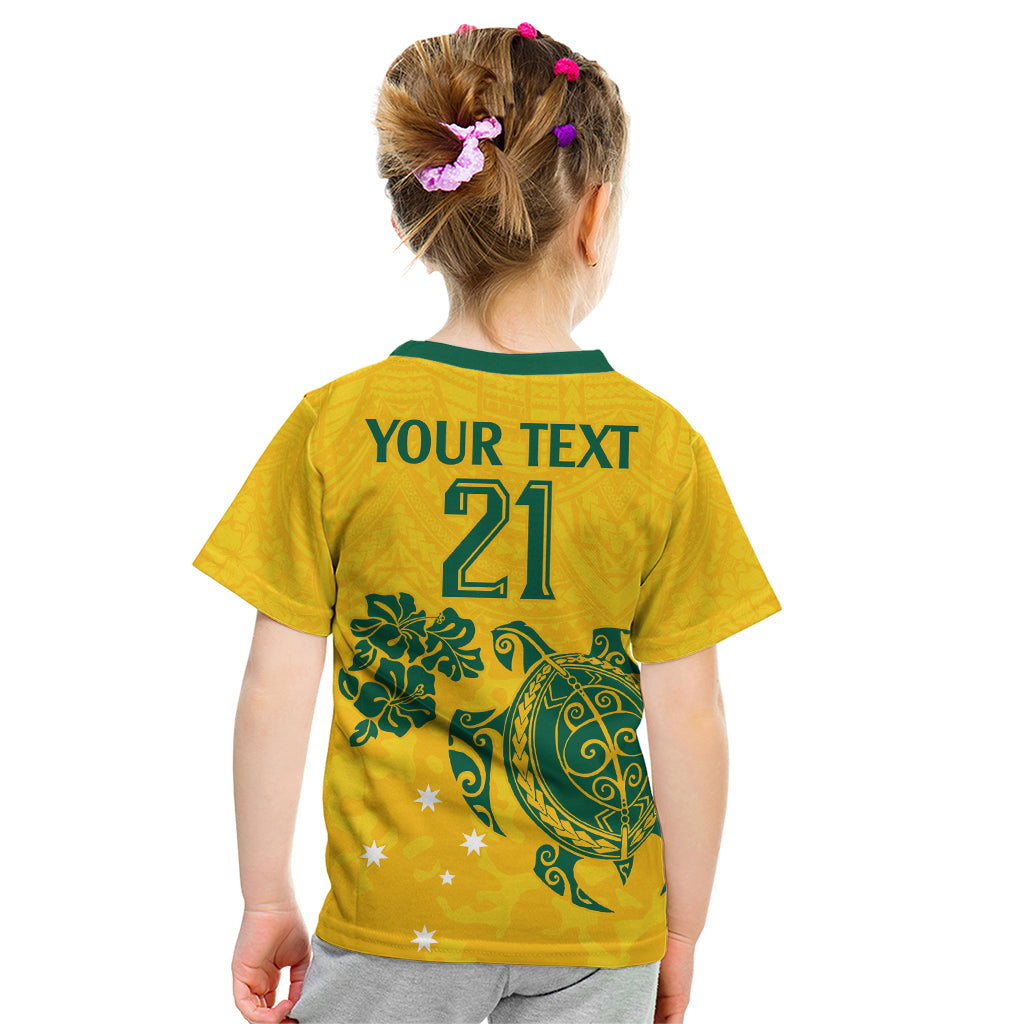 custom-australia-soccer-kid-t-shirt-socceroos-hibiscus-and-turtle-with-polynesian-pattern